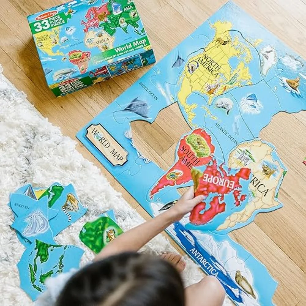 33 Pc Melissa & Doug World Map Extra Large Fun Floor Puzzle 2x3 Feet 6+